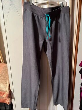 Figs Women's Gray Jogger Pants with Teal Drawstring